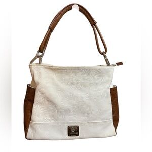 I‎ Medici Firenze Italian White & Brown Genuine 100% Pebbled Leather Handbag